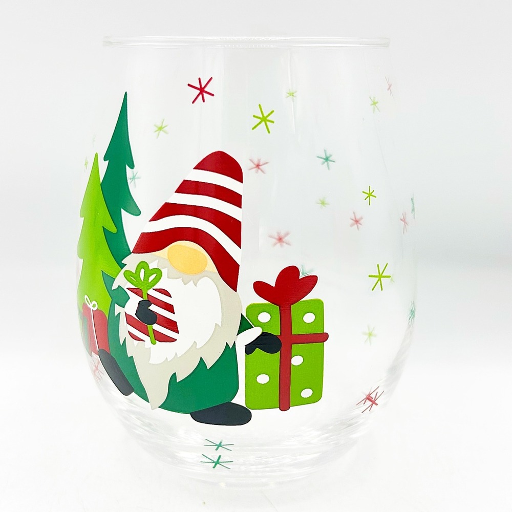 Fifth Avenue Stemless Holiday Goblet Christmas Gnome Wine Glass